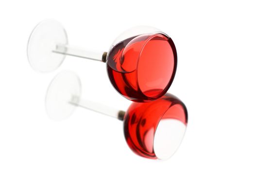 Red coctail in glass, white background