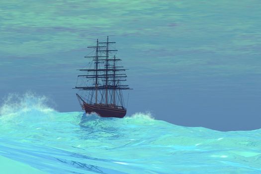 A clipper ship lost on the high seas.