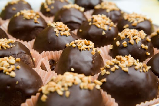 sweet brown cakes in the large box