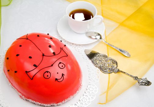 sweet ladybird cake with coffee