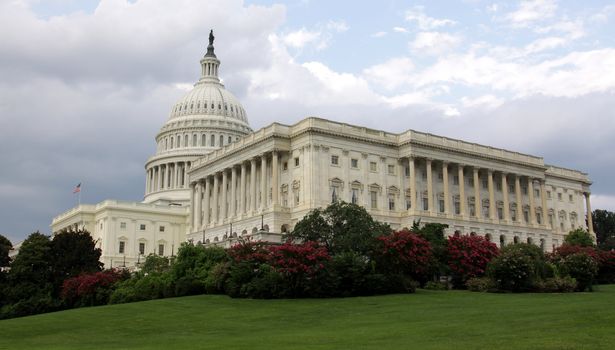 The side of the United States Capitol building, in Washington D.C..
