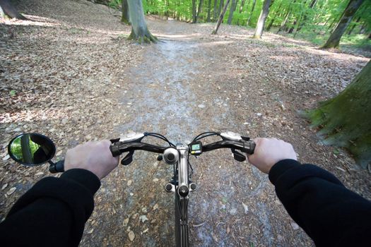 bike handlebar - riding through the forest