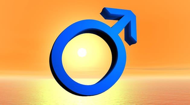 Blue male symbol in orange and sunny background