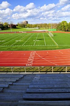 Wide angle view of public outdoor athletic stadium