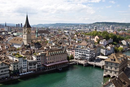 St. Peter church and Limmat river (Zurich, Switzerland)