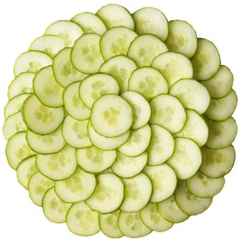 Yellow, fresh cucumber cut around and combined by a pyramid