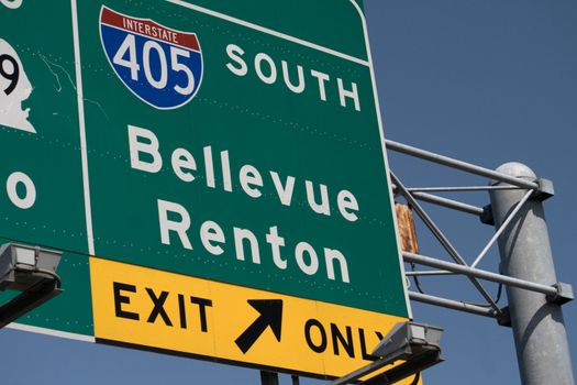 Interstate 405 South Bellevue Renton Exit part of the highway system in Washington State near Seattle.