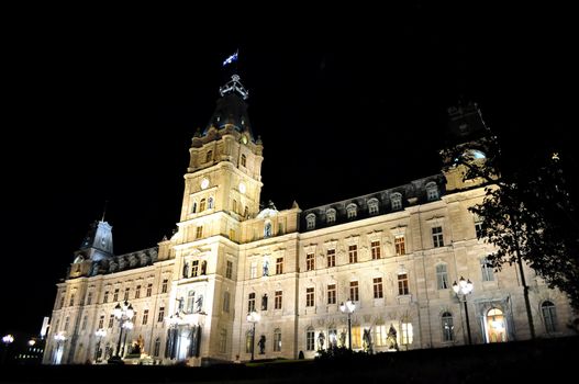 View of the Parliament building at night, Quebec City, Canada