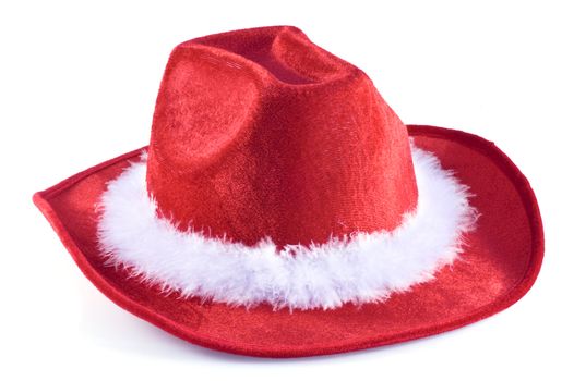 Cowboy hat in Santa style, isolated on white.