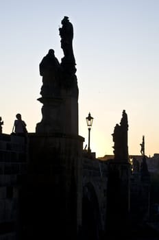 beautiful sunset at the Charles bridge in Prague