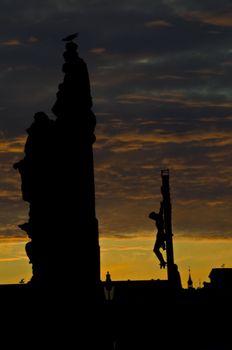 beautiful sunset at the Charles bridge in Prague