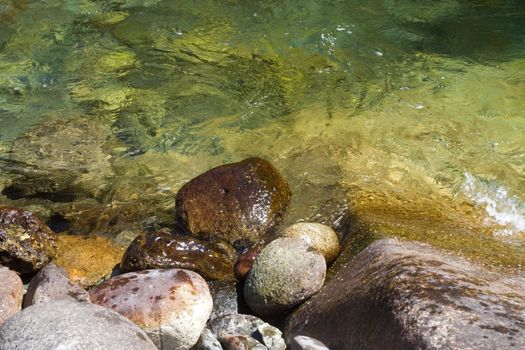 green water and stones in the stream 
