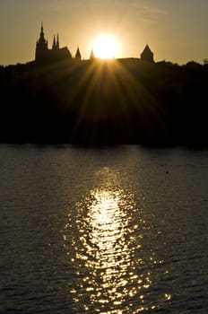 beautiful sunset at the castle in Prague