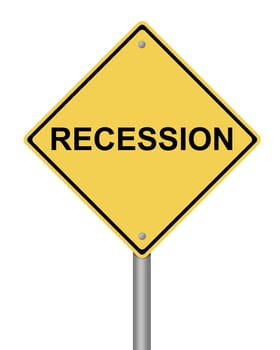Recession blank yellow war warning sign on white background