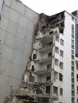 House debris following blast bombing and demolition