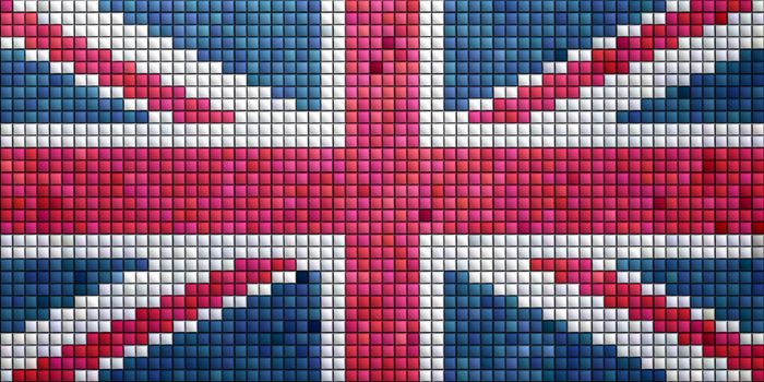 Mosaic illustration of the Union Jack flag of the UK