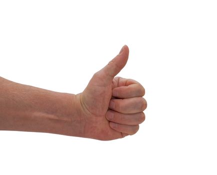 an isolated caucasian man's hand giving the thumbs up world wide gesture for OK, alright, etc 