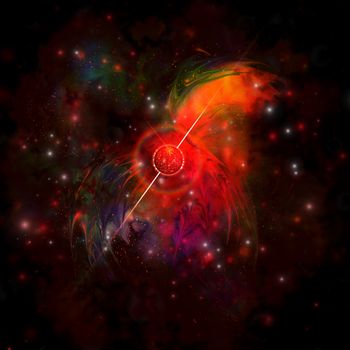 A pulsar star radiating strong beams of light.