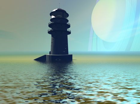 A lighthouse beacon on an alien planet.