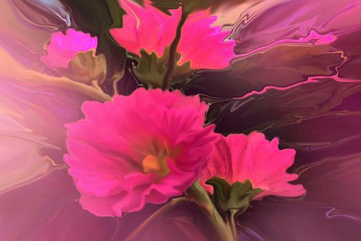 Abstract bouquet of hollyhock flowers.