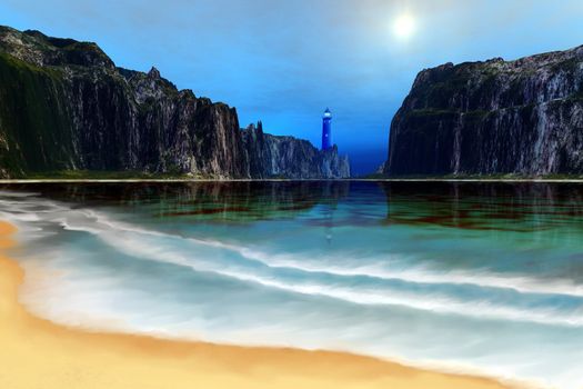 A lighthouse guards this beautiful cove.