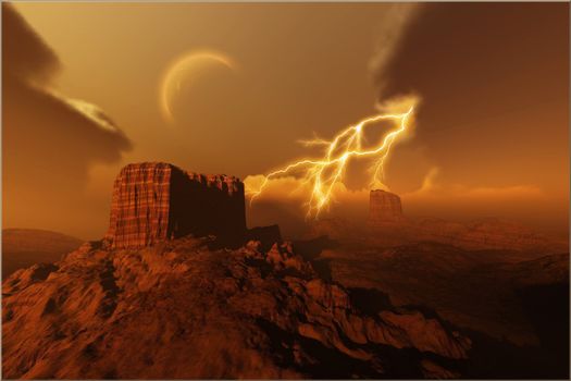 A lightning storm over a desert.