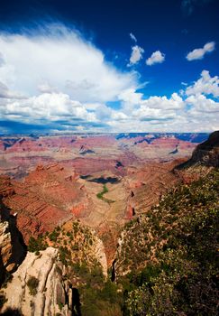 View of Grand canyon featuring Bright Angel Trail below