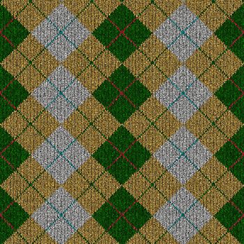 seamless texture of knitted wool gingham squares in yellow, green and grey with red line