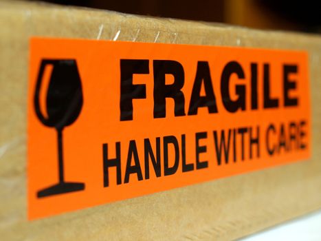 Detail of a fragile corrugated cardboard packet