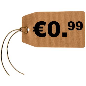Price tag with string isolated over white, 0.99 euro cent