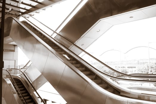 It is the two ways escalators in modern building.