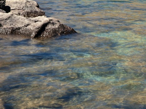 Beautiful crystal clear  water of a high mountain lake with stones