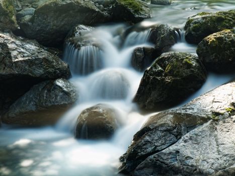 Beautiful mountain stream taken at slow motion