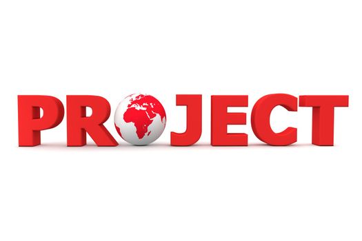 red word Project with 3D globe replacing letter O