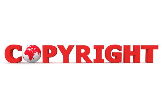 red word Copyright with 3D globe replacing letter O