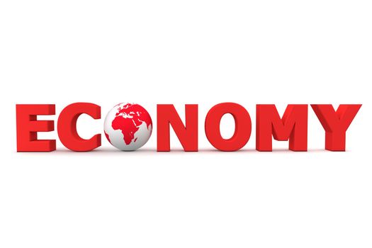 red word Economy with 3D globe replacing letter O