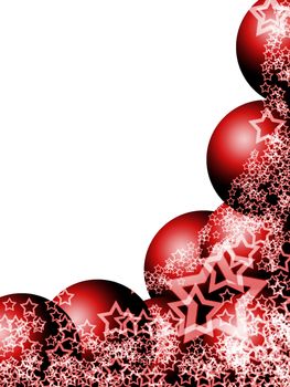 Elegant Christmas Corner with Red Balls and Lacy Stars over White Background