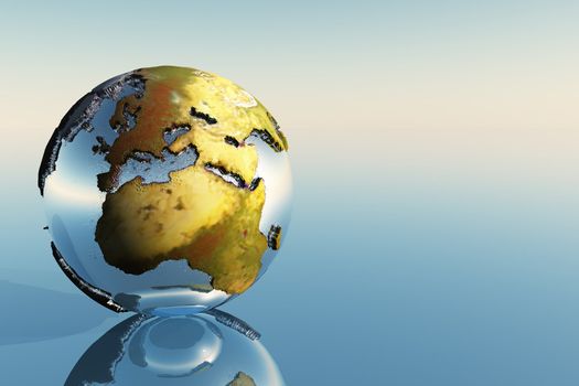 A world globe showing the continents of Europe, Middle East and Africa.