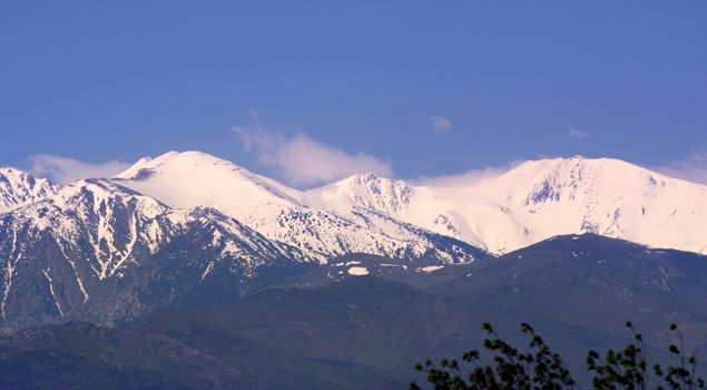 view of Pyrenees mountains from highway Spain-France