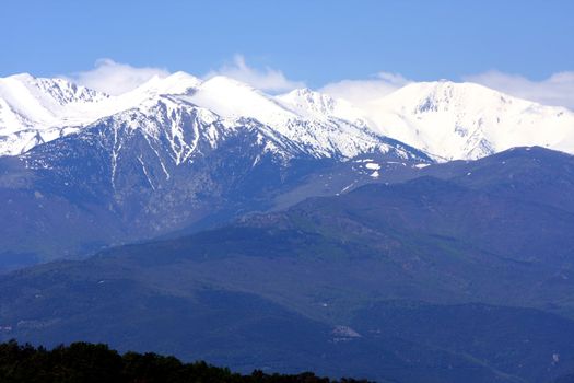 view of Pyrenees mountains from highway Spain-France