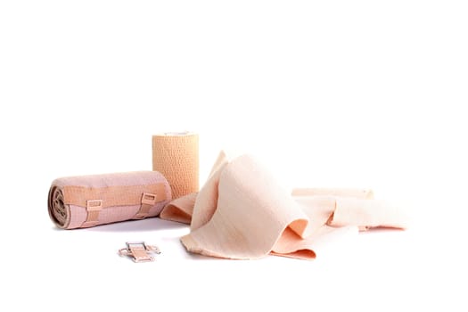 Set of elastic bandage for fixing of stretchings and dislocations.