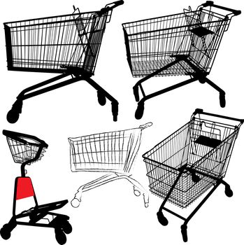 Vector illustration of empty shopping trolley silhouettes