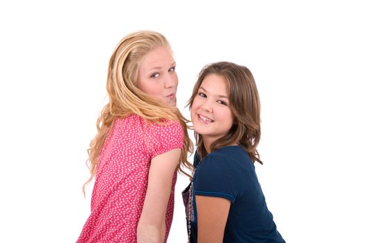 Cute young teenage girls on white background