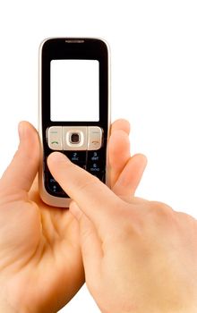 a technology cellular phone holding in a human hand