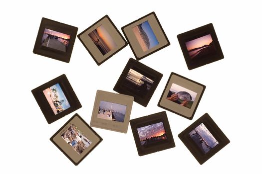 landscapes and color photo slides in an isolated background