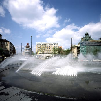 Water fountain on  Karlsplatz in Munich