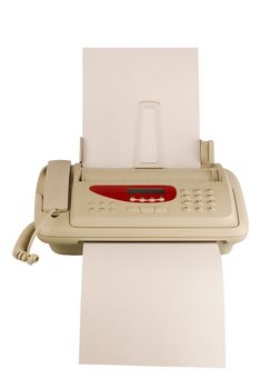 isolated technology fax with blank paper ready to edit