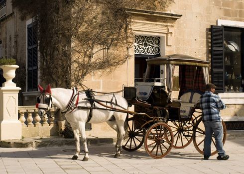 A traditional horse drawn carriage in Malta still used today for tourist excursions