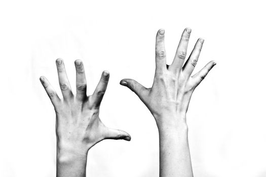 emotion series: hands up, black and white