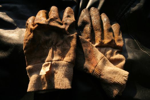 Working gloves lighted by sun